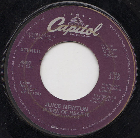 Juice Newton Groovy 45 Coaster - Queen Of Hearts