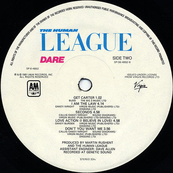 The Human League Groovy Coaster - Dare (Side 2)