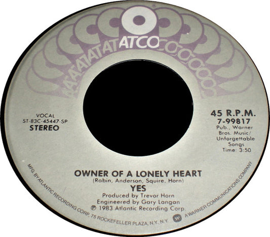 Yes Groovy 45 Coaster - Owner Of A Lonely Heart