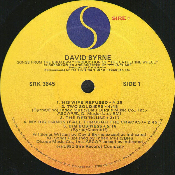 David Byrne Groovy lp Coaster - Songs From The Broadway Production Of "The Catherine Wheel"