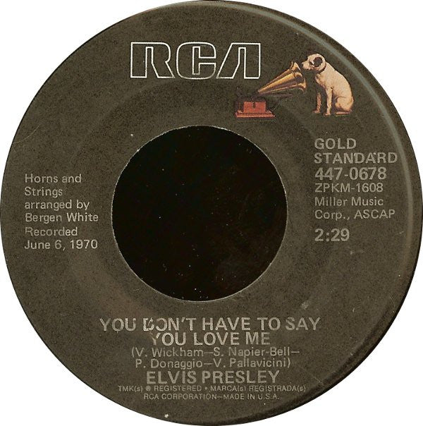 Elvis Presley Groovy 45 Coaster - You Don't Have To Say You Love Me / Patch It Up