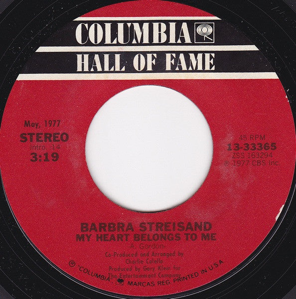 Barbra Streisand Groovy 45 Coaster - My Heart Belongs To Me / Love Theme From "A Star Is Born" (Evergreen)