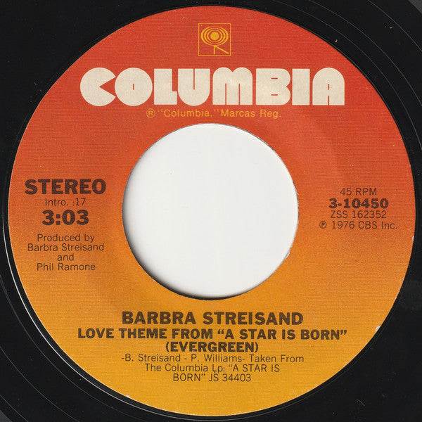 Barbra Streisand Groovy 45 Coaster - Love Theme From "A Star Is Born" (Evergreen)