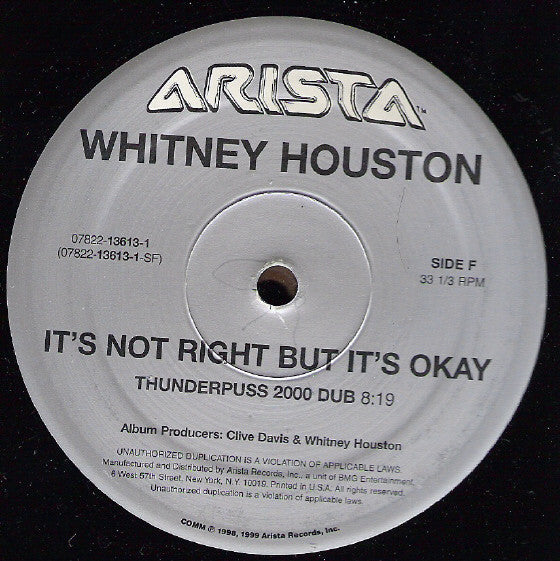 Whitney Houston Groovy 12" Coaster - H It's Not Right But It's Okay (Thunderpuss 2000 Dub))